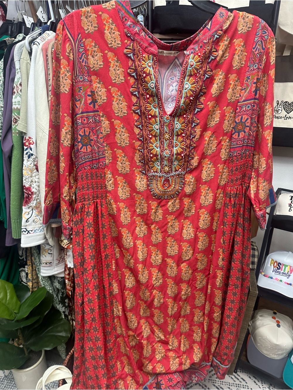 Soft Surroundings Red Paisley Embroidered Tunic